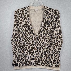 Chico's Cardigan 1 Medium Animal Print Knit Linen Cotton Blend Browns Black